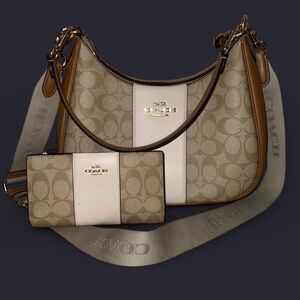 Coach Teri Shoulder Bag in Signature Tan and Cream and Wallet Set